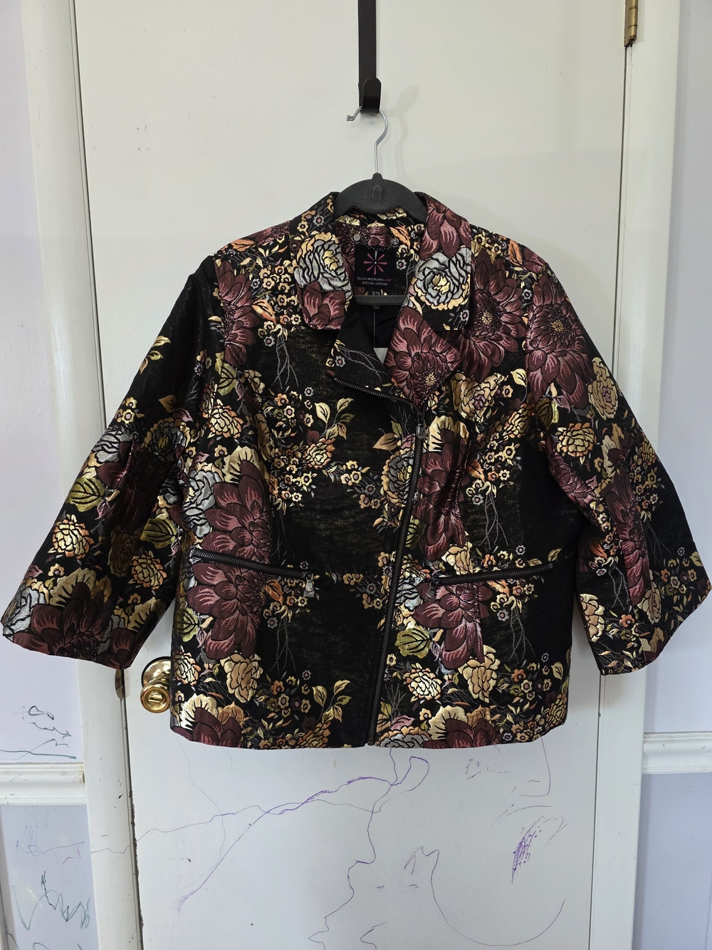 Isaac Mizrahi Live Floral Brocade Moto Jacket 22W NWT